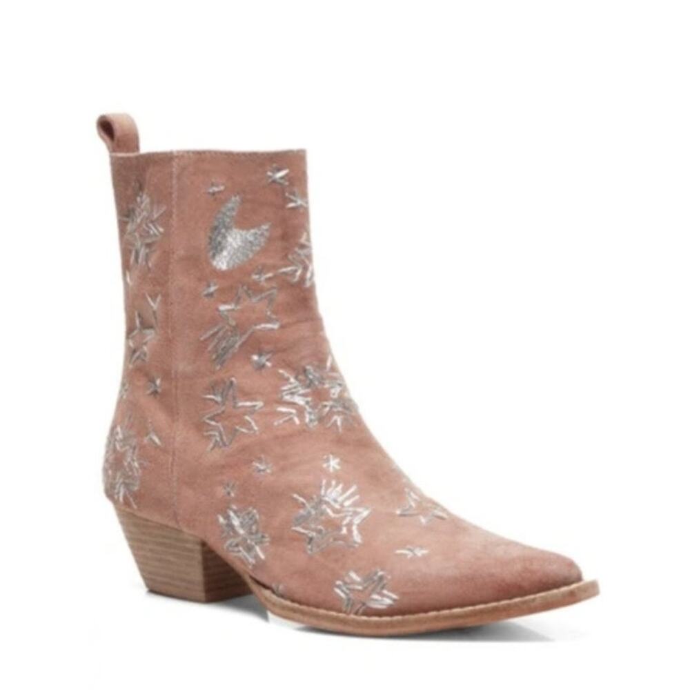 Free People Bowers Pink Star Moon Embroidered Western Boots 9 39 NWOT Distressed